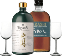 Whisky duo z Japonska od Akashi a Togouchi – 2x degustační balíček včetně 2 skleniček